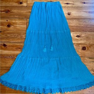 Vintage Cottagecore Teal Flowy Maxi Skirt